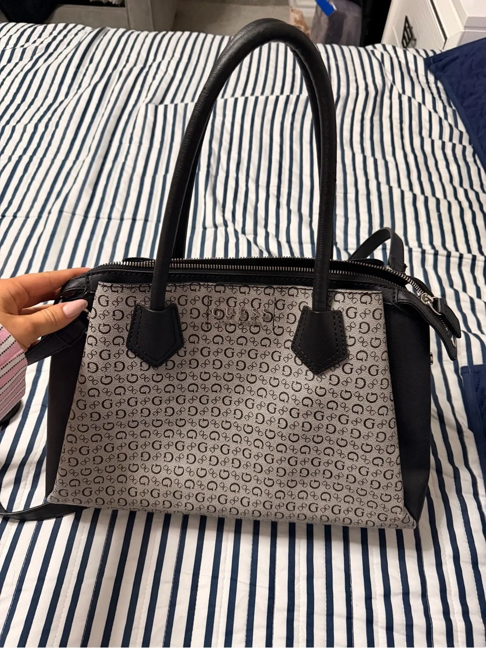 Black & Beige Monogram Tote Shoulder Bag